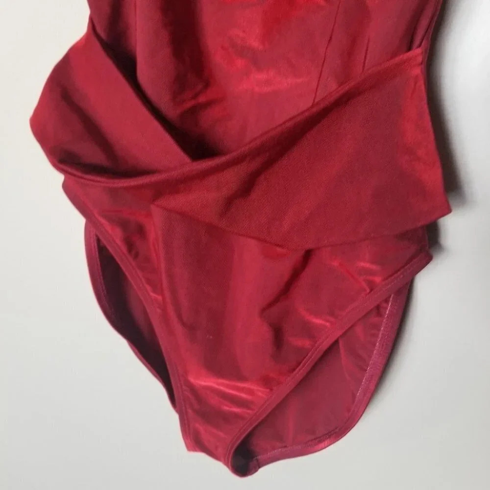 ANNE klein metallic red faux wrap one piece bathing suit - Picture 4 of 9